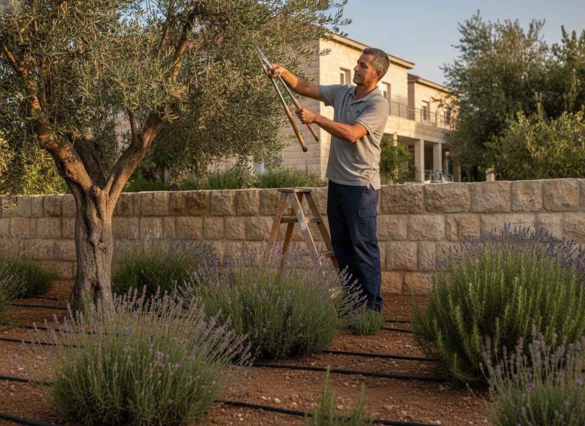 גנן מטפח גינה ים־תיכונית בבית ישראלי