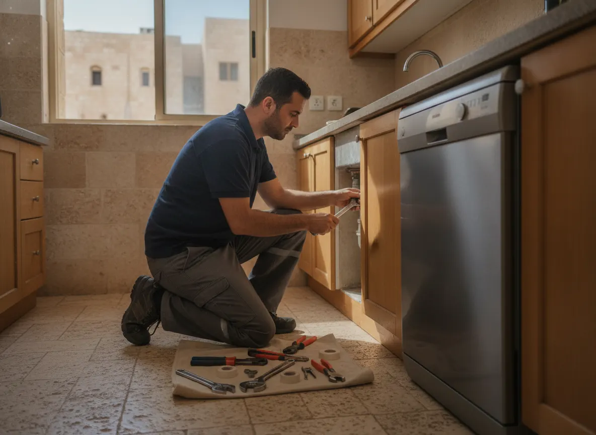 אינסטלטור מתקן צנרת מתחת לכיור בדירה בירושלים