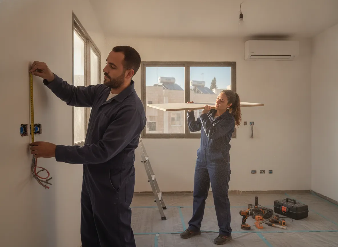 צוות שיפוצים עובד בדירה ישראלית בשיפוץ